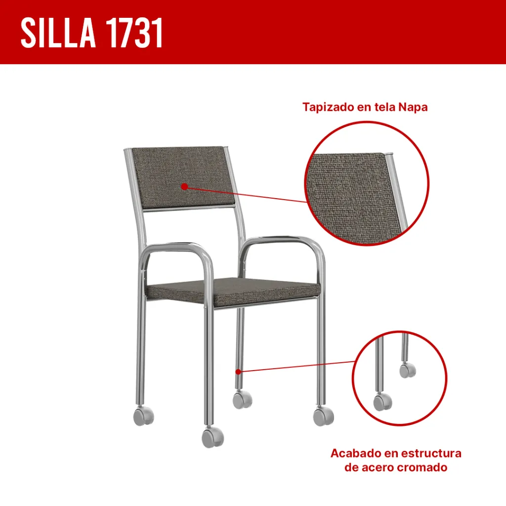 2. SILLA 1731 CRUEDAS DE ACERO CROMADO ASIENTO MOCCA.webp