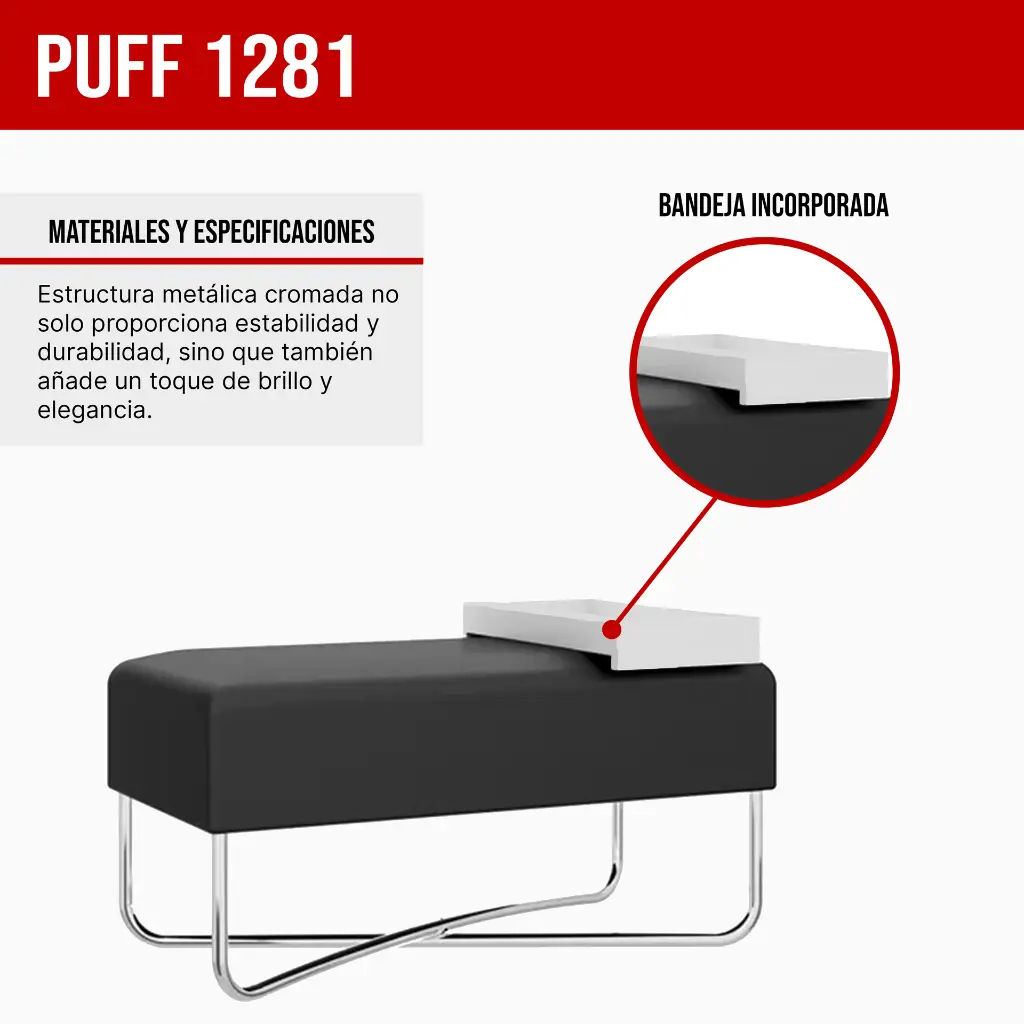 2. 1281 PUFF GRANDE CON BANDEJA BLANCO NEGRO CROMADO.webp