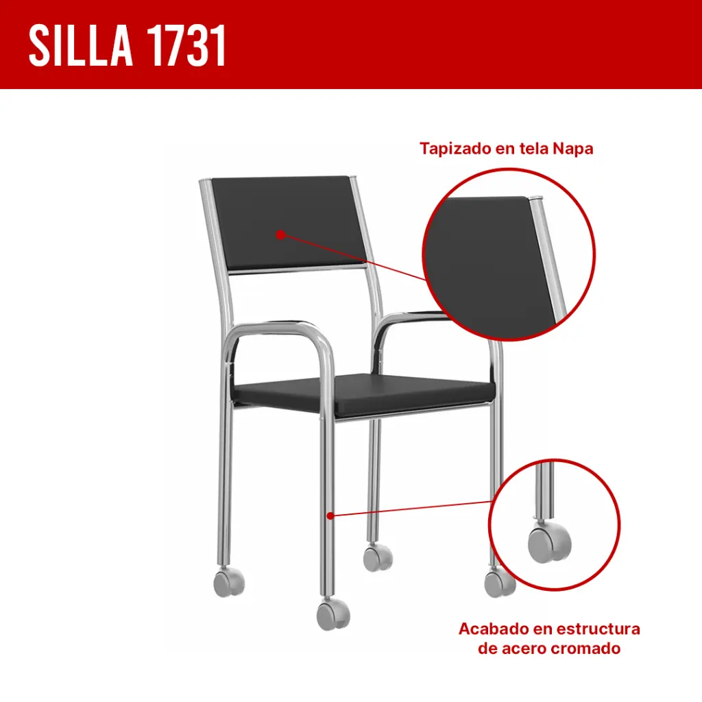 2. SILLA 1731 CON RUEDAS DE ACERO CROMADO ASIENTO NEGRO.webp