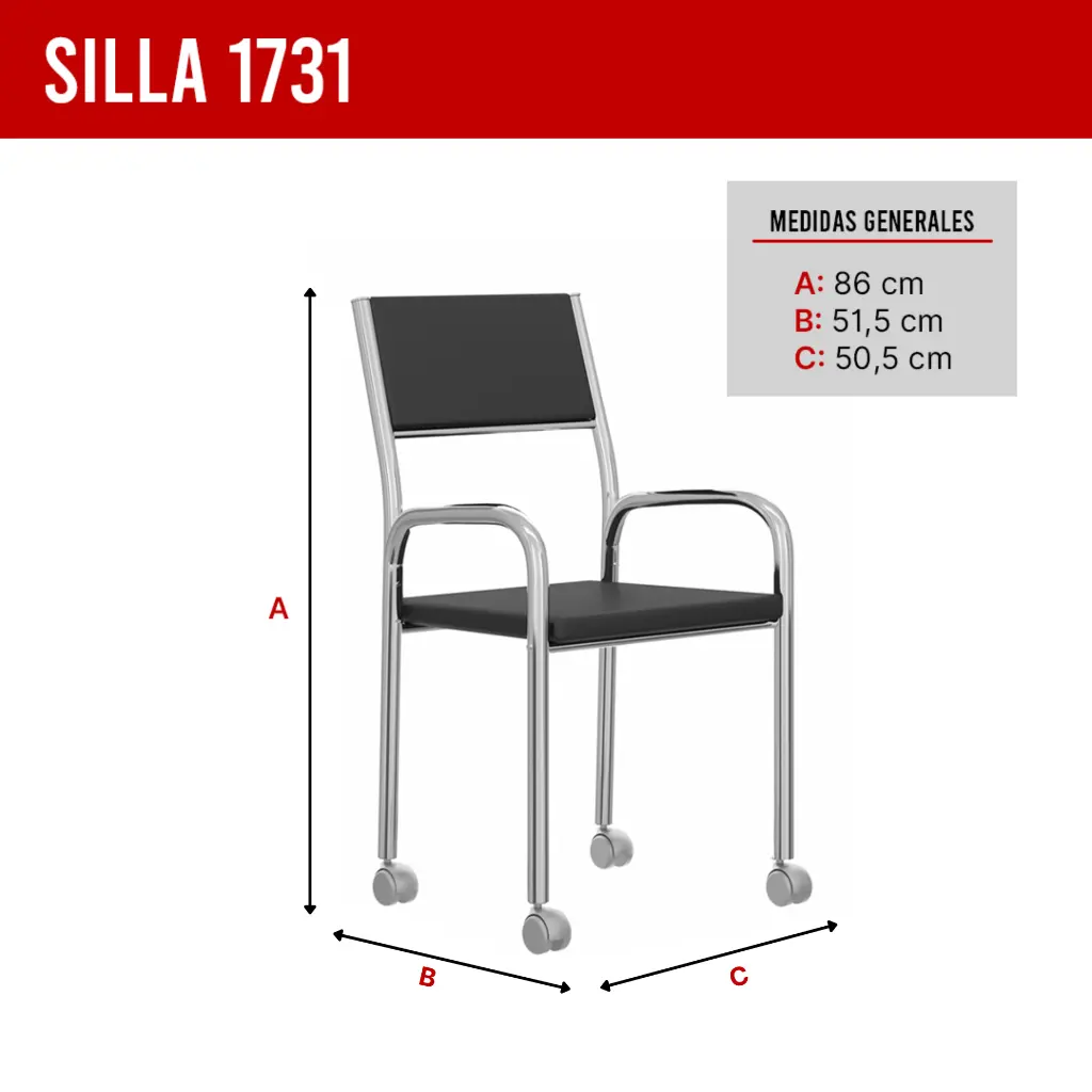 4. SILLA 1731 CON RUEDAS DE ACERO CROMADO ASIENTO NEGRO.webp