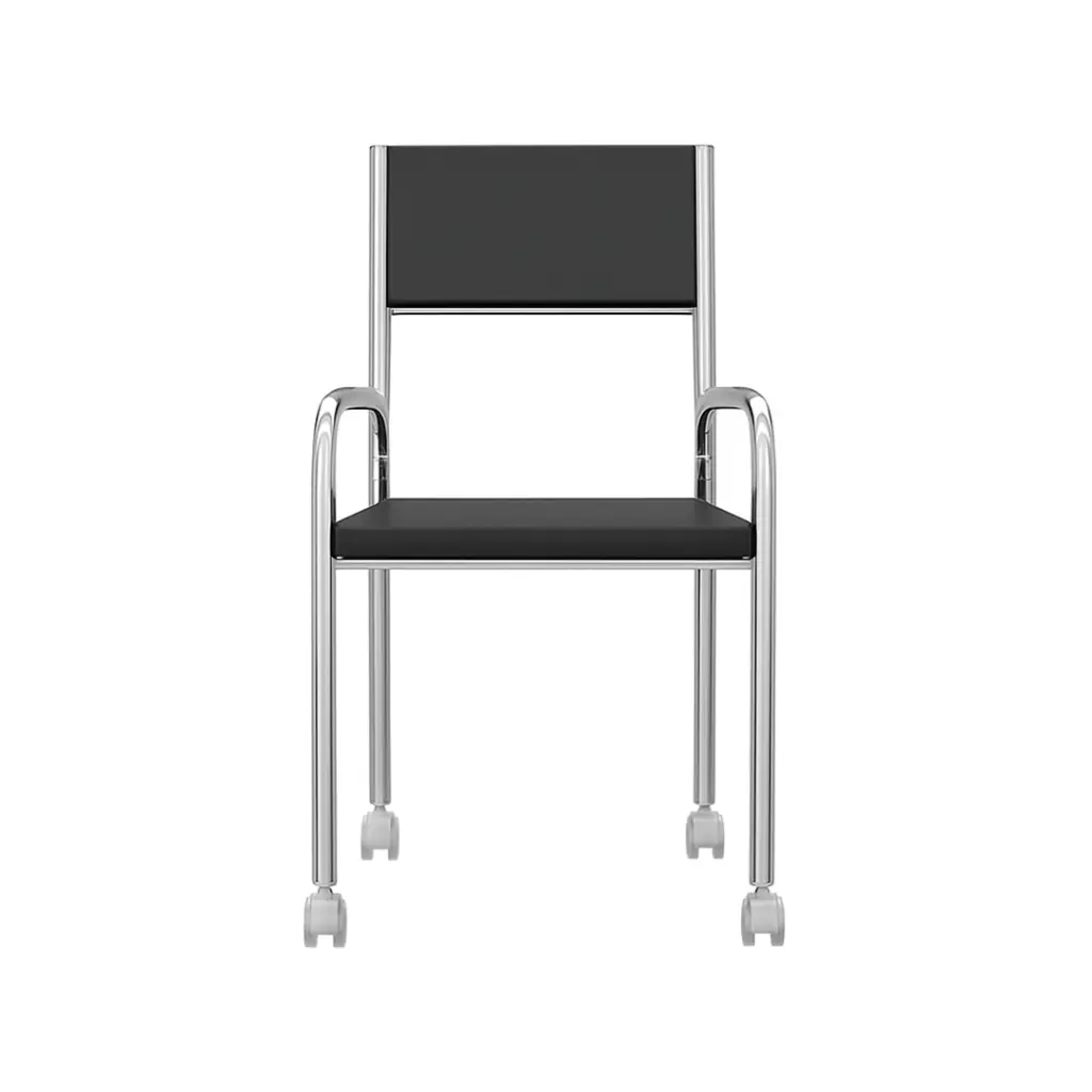 7.SILLA 1731 CON RUEDAS DE ACERO CROMADO ASIENTO NEGRO.webp