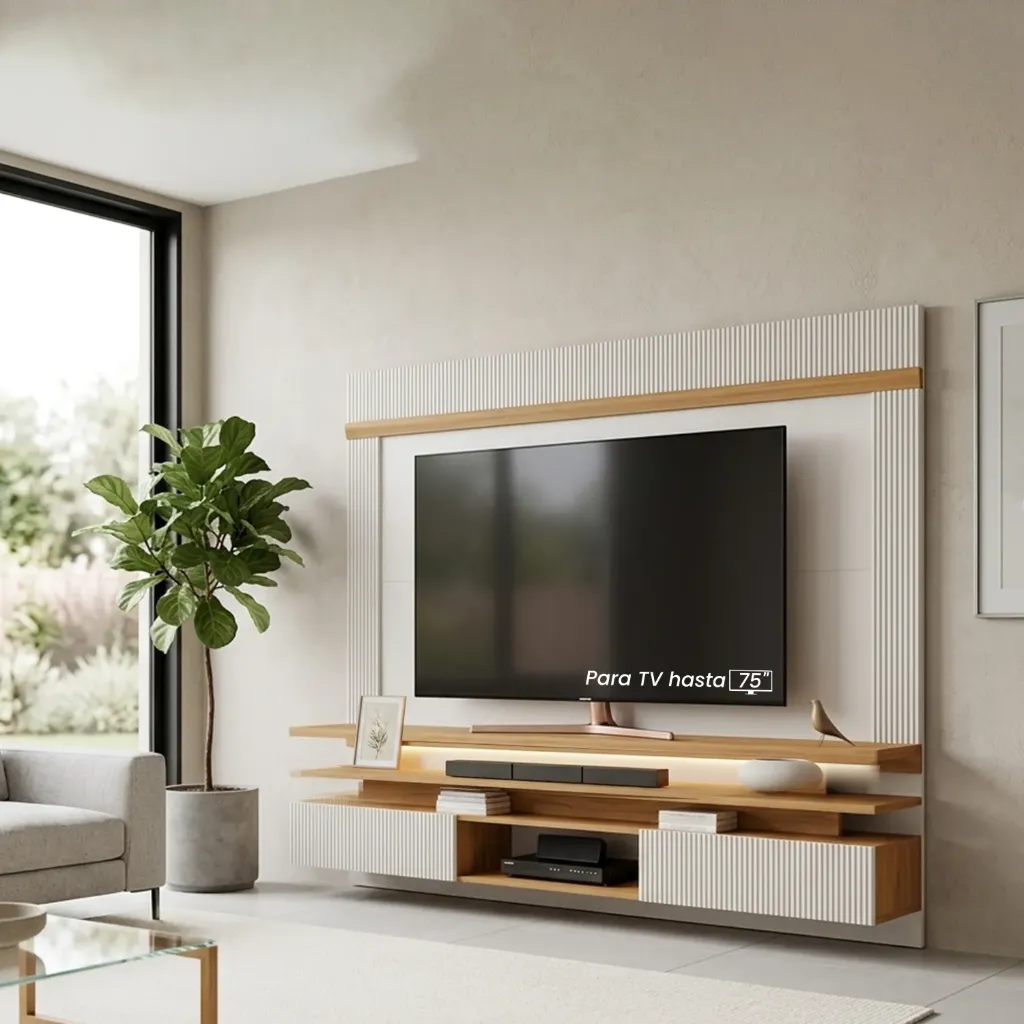 [NT1370 PANEL - 275 OFF WHITE TX/FREIJO TREND] Panel para TV Marés Off White - Freijo Trend