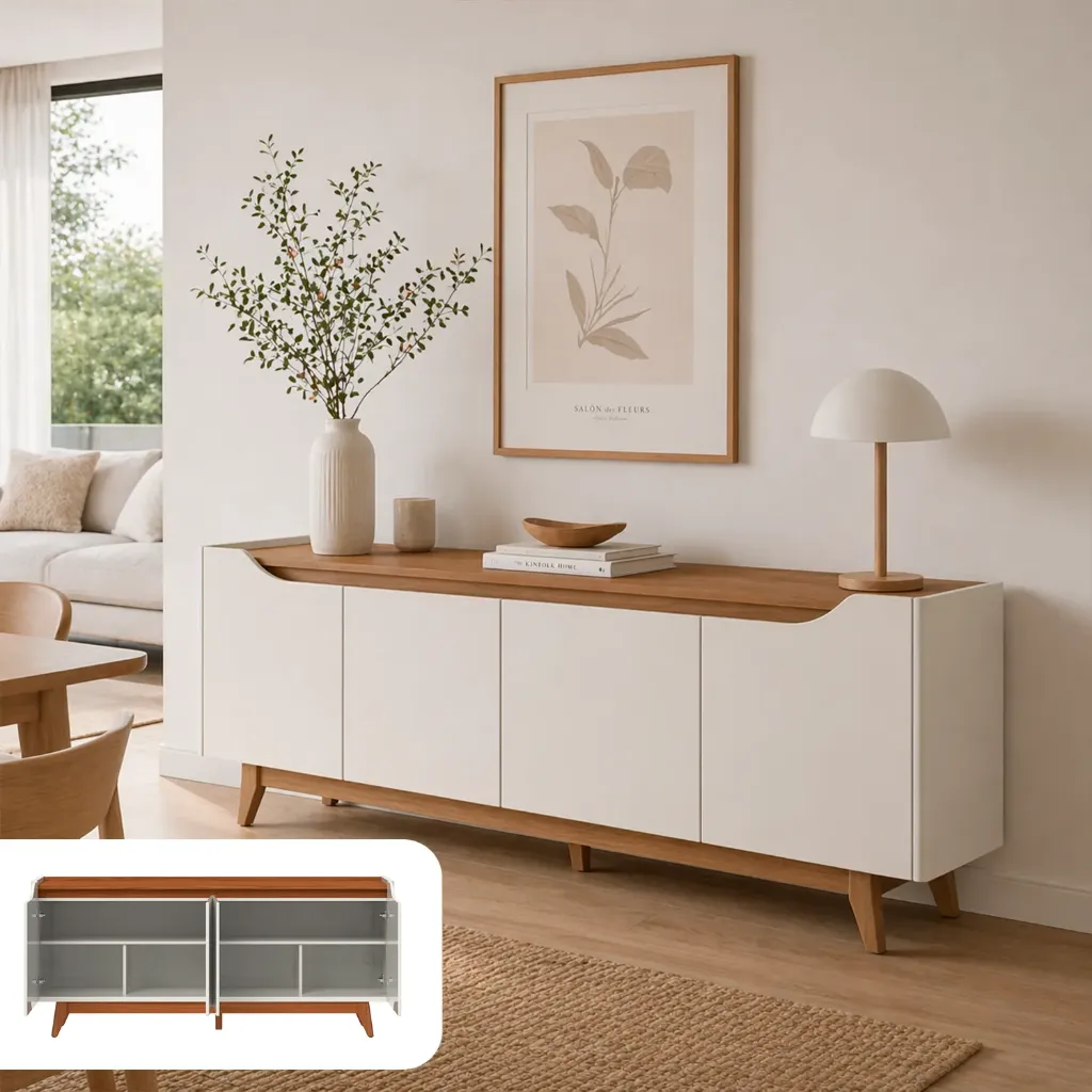 [PA1037851 BUFETERA PULSE 180CM /OFF WHITE MATE /CANELA] Bufetera Pulse 180 cm Off White Canela