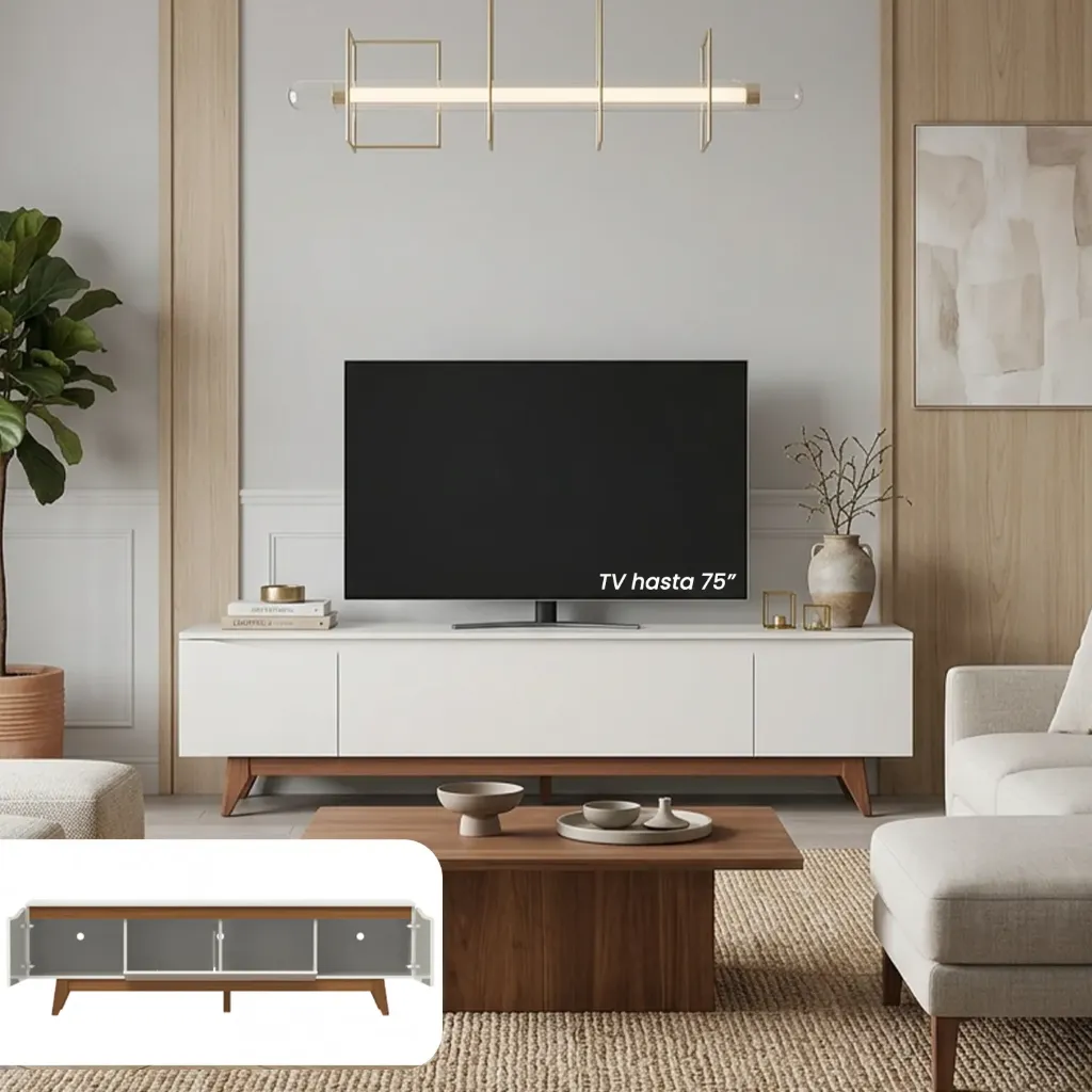 [PA224756 RACK FLYNT 220CM OFF-WHITE MATE/NATURAL] Rack Flynt 220 cm Off White Mate Natural