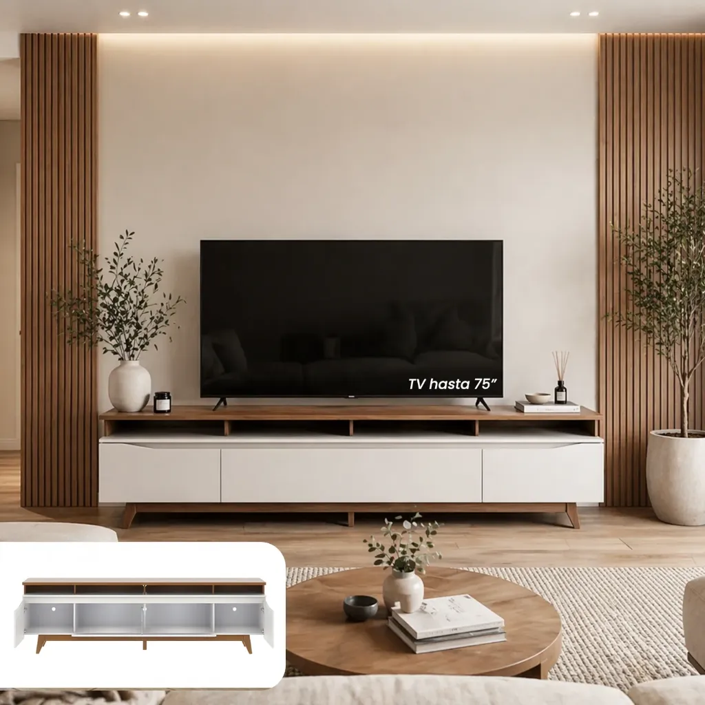[PA225355 RACK FLYNT 220CM OFF-WHITE MATE/CANELA] Rack Flynt 220 cm Off White Mate Canela