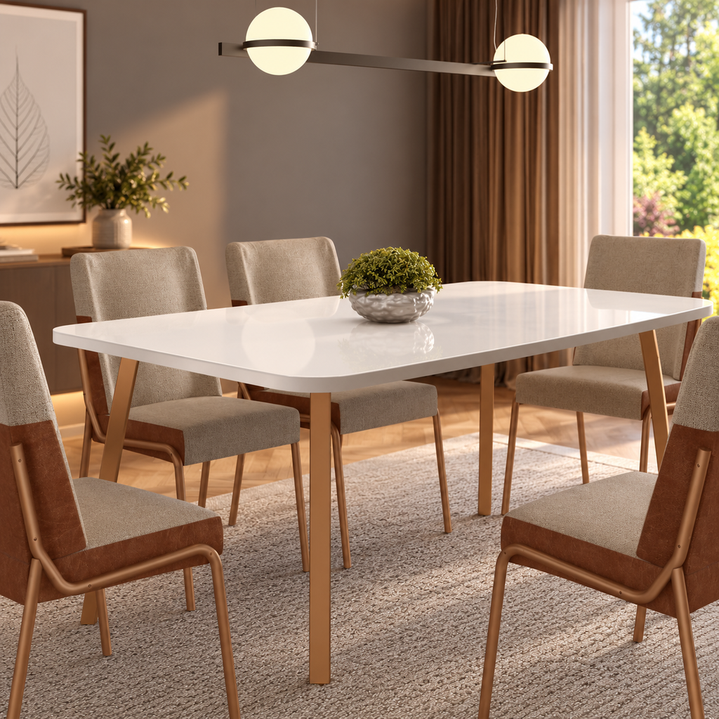 [1601 MESA RECTANGULAR GRANDE DE VIDRIO HIELO OFF WHITE BASE ROSE] Mesa Ariel Recta Grande de Vidrio Off White Base Rose