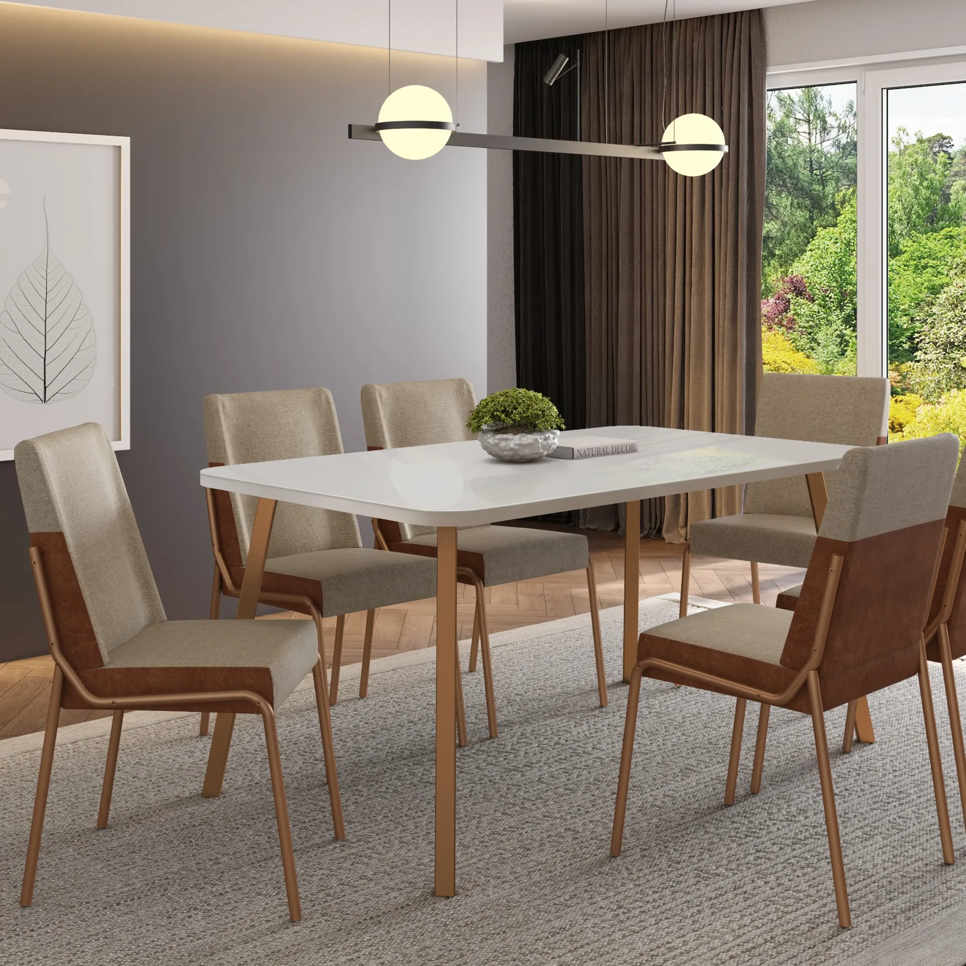 [1601 MESA RECTANGULAR GRANDE DE VIDRIO HIELO OFF WHITE BASE ROSE] Mesa Ariel Recta Grande de Vidrio Off White Base Rose