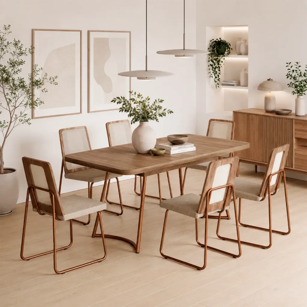 [1603 MESA RECTANGULAR TAPA NOGAL/FREIJO BASE ROSE] Mesa Evora Recta Grande Tapa Nogal Freijo Base Rose