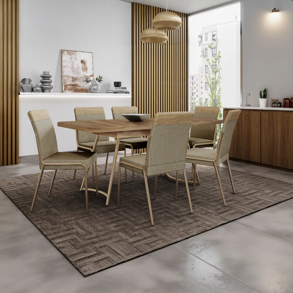 Mesa Evora Recta Grande Tapa Noce Base Dorado Mate