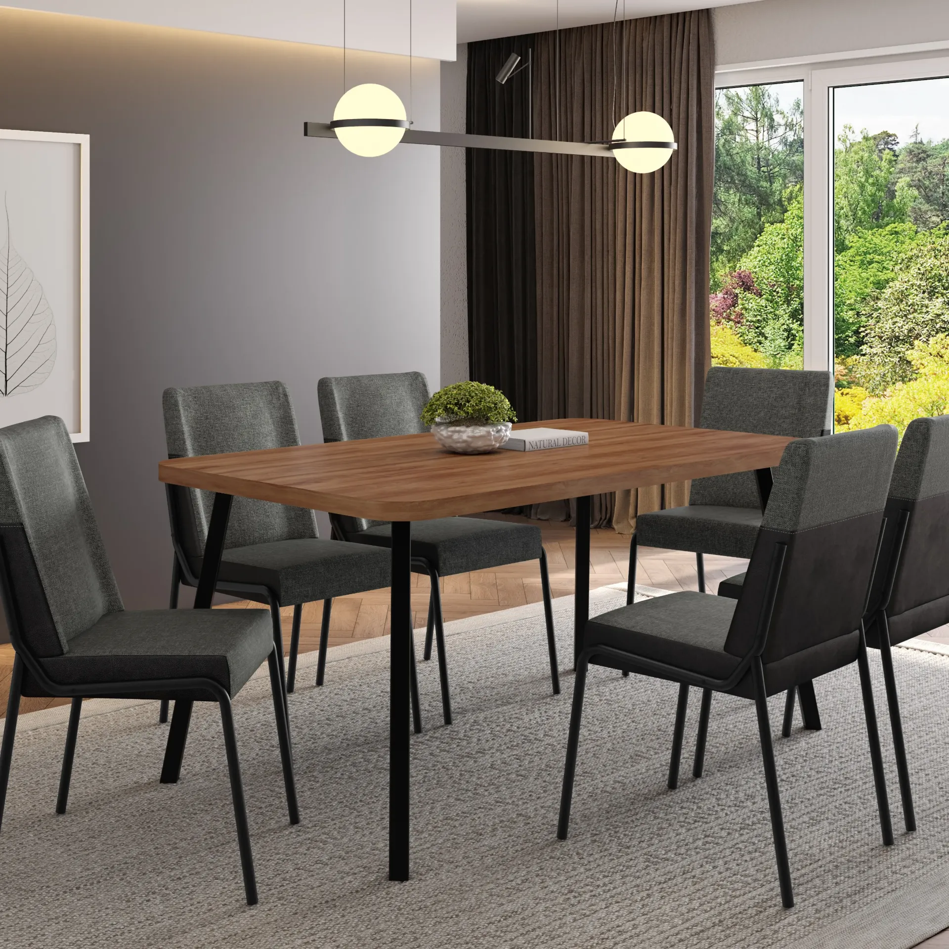 [1597 MESA STELLAR RECTANGULAR GRANDE TAPA NOGAL BASE NEGRO] Mesa Stellar Recta Grande Nogal Negro