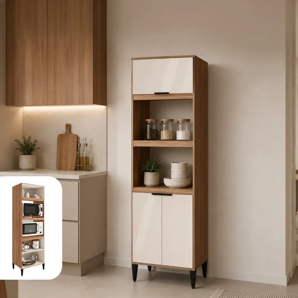 [2511 MUEBLE DE COCINA P/MICROONDAS Y HORNO FREIJO/OFF WHITE] Mueble de Cocina Alpha 2N Freijo Off White