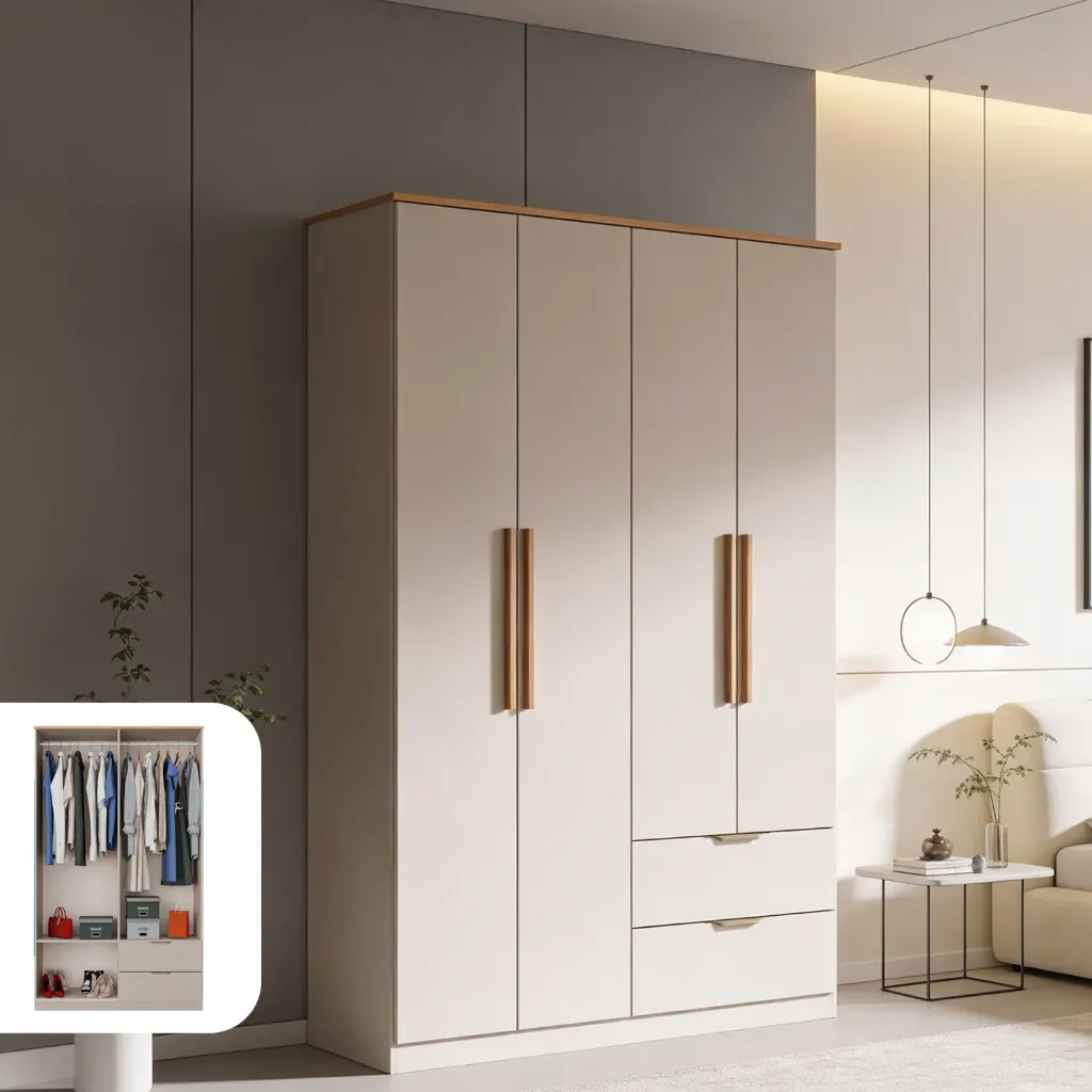 [1187 ROPERO 4P 2C AVELLANA] Ropero Milan Avellana 4 Puertas 2 Cuerpos