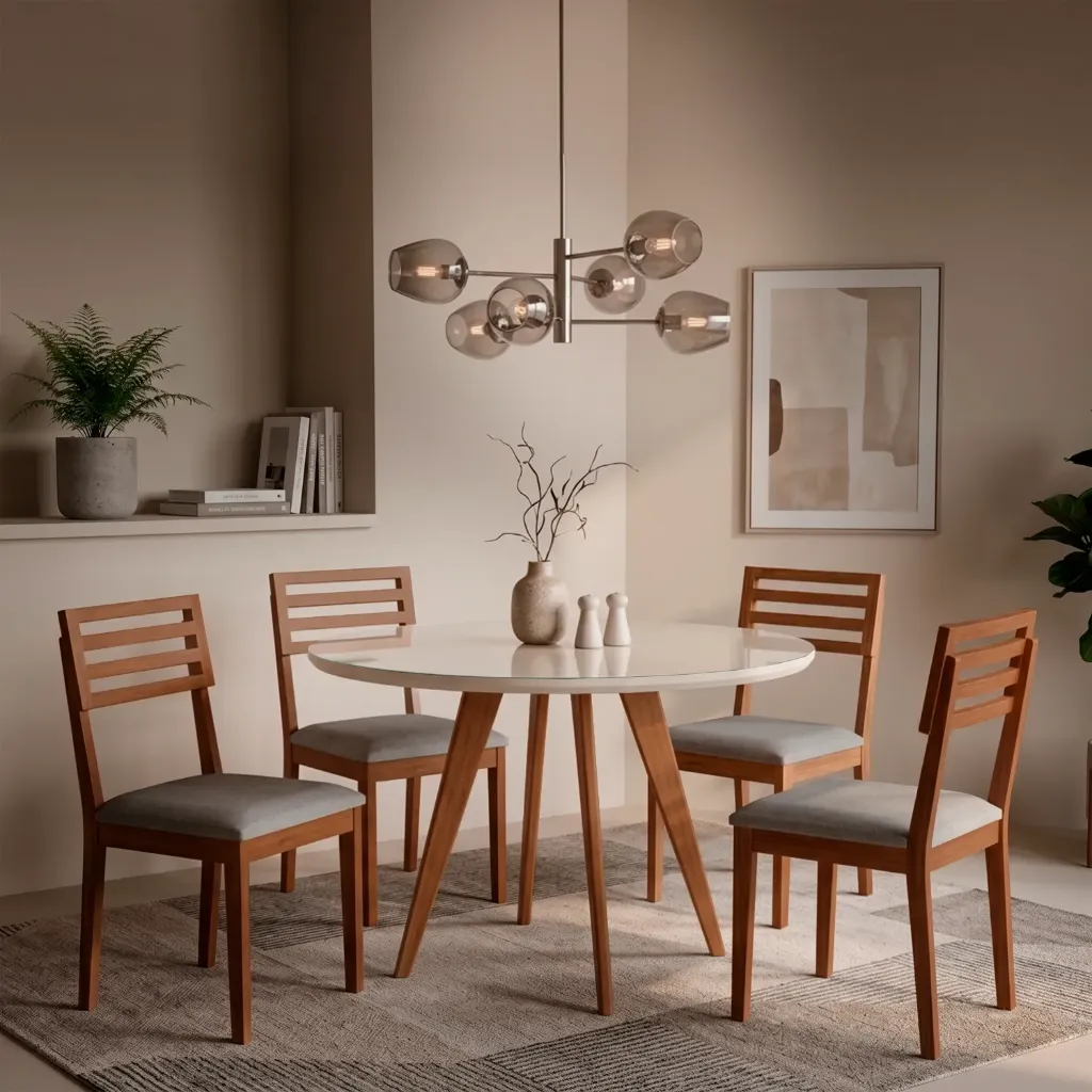 Mesa Acerola orbe 109cm con Vidrio | Madera - Off White