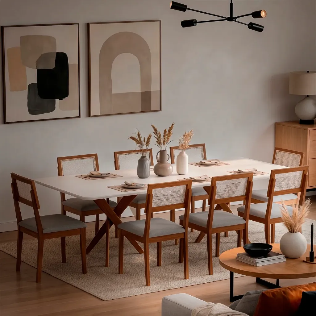 Mesa Cacau recta 210cm con Vidrio | Madera - Off White