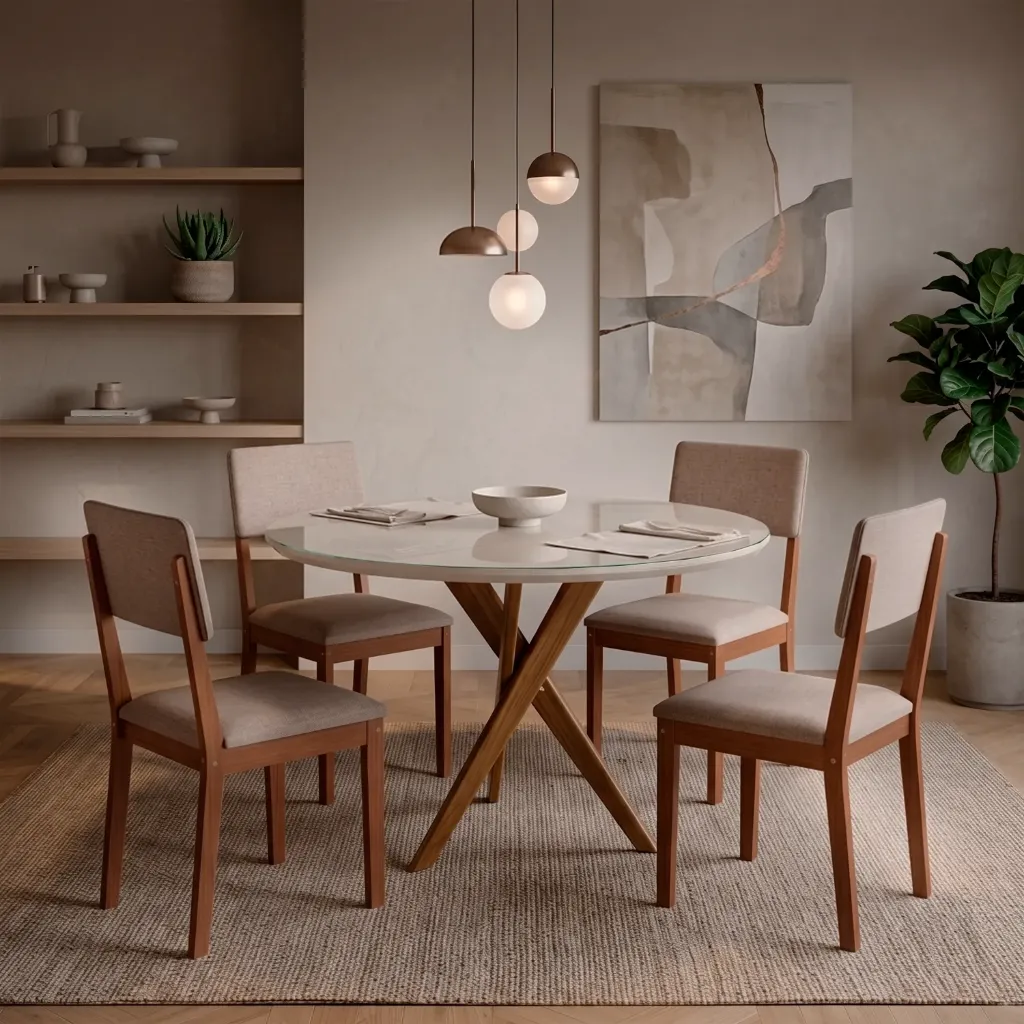 [21667366 MESA CACAU REDONDA 1.09 C/VIDRIO MADERA/OFF WHITE] Mesa Cacau orbe 109cm con Vidrio | Madera - Off White