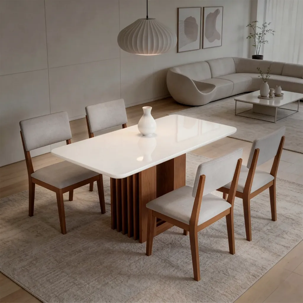 Mesa Ariela recta 160cm con Vidrio | Cinamomo - Off White