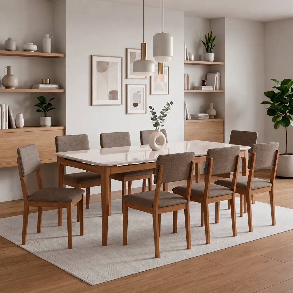 Mesa Baoba recta 210cm con Vidrio | Madera - Off White