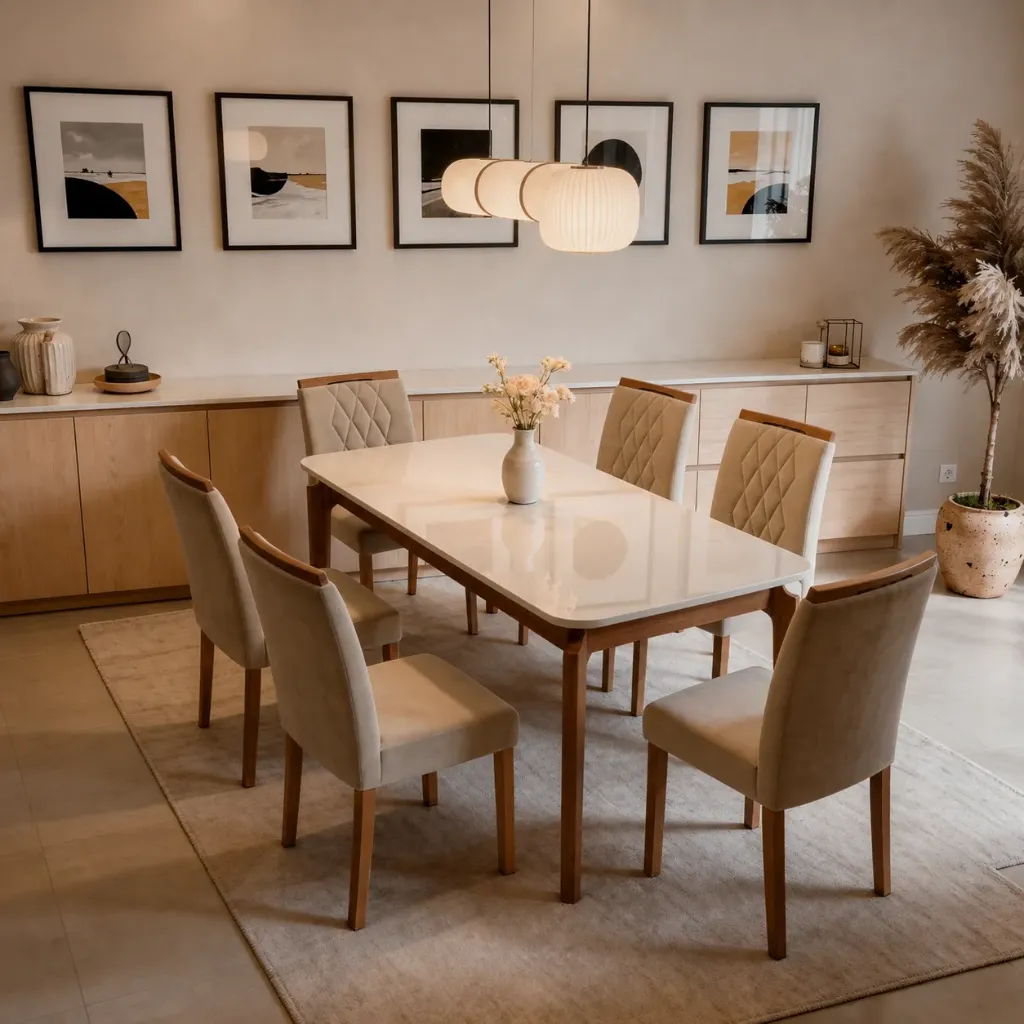 Mesa Ficus recta 180cm con Vidrio | Madera - Off White