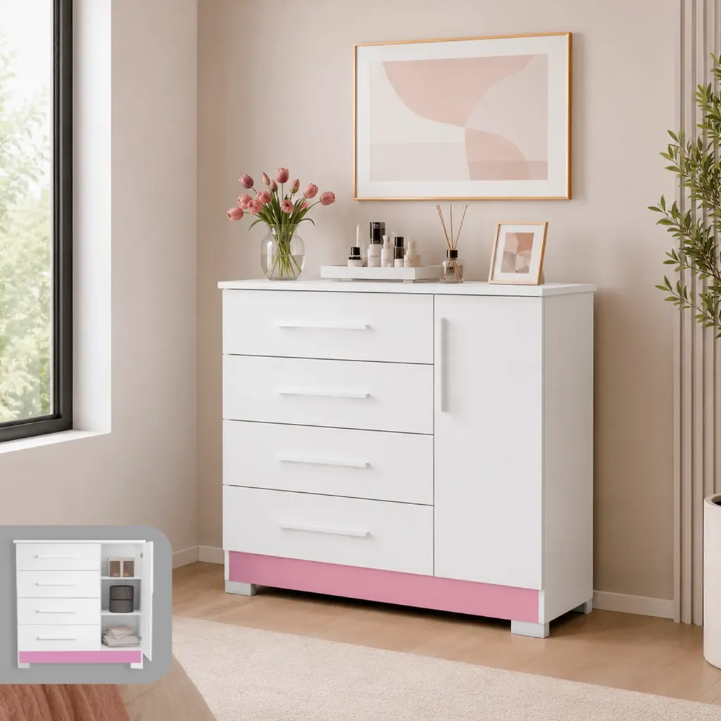 Cómoda Malmo Blanco Rosa