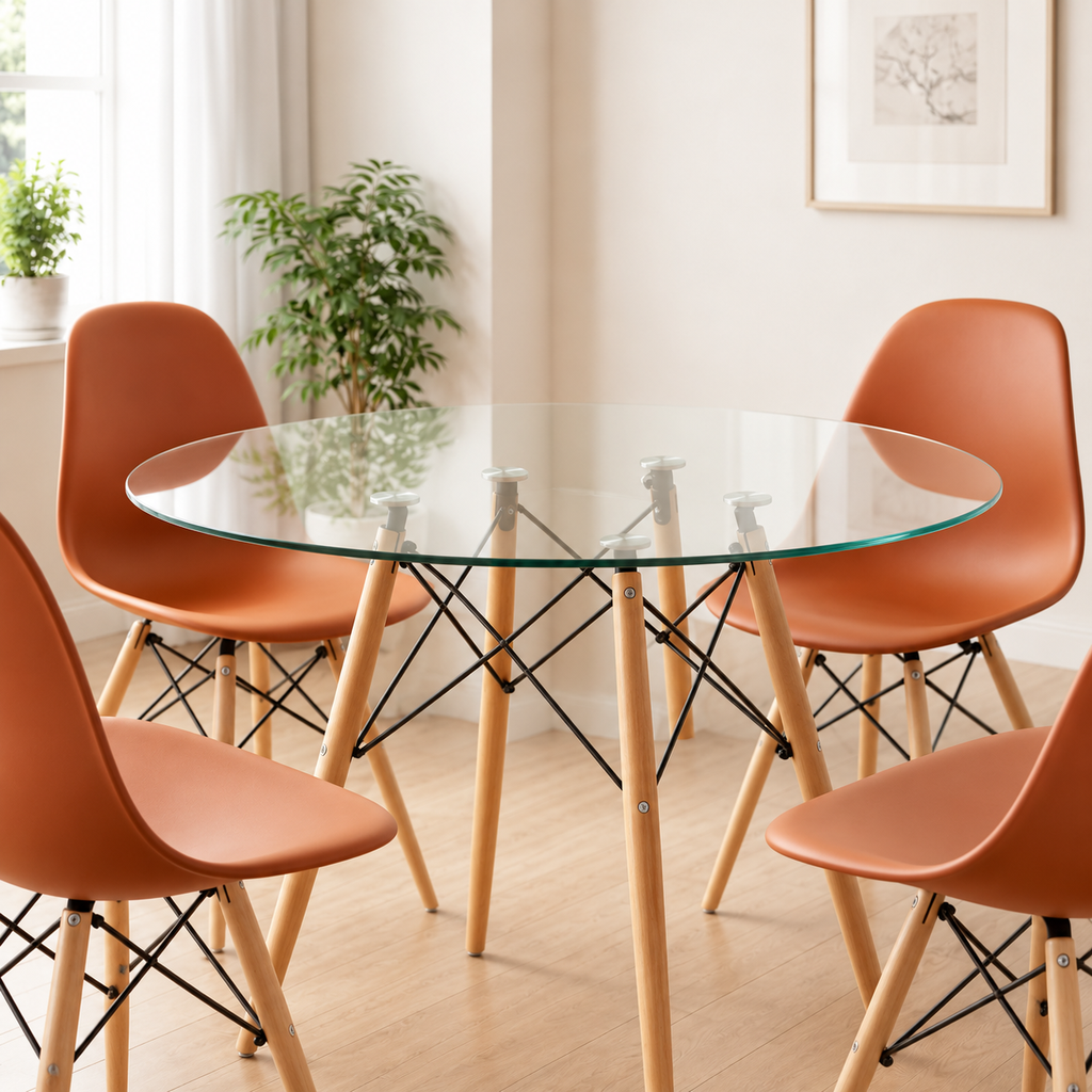 [219 MESA EAMES DSW REDONDA VIDRIO 90CM] Mesa Wing Orbe de Vidrio - 90 cm