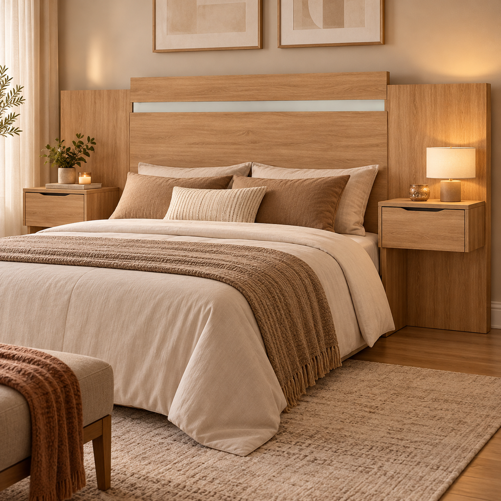 Espaldar Nexo Extensible Hasta 2,5 P + 2 Veladores | Cedro - Salvia