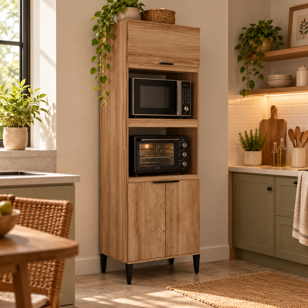 [2511 MUEBLE DE COCINA P/MICROONDAS Y HORNO ALPHA/ FREIJO] Torre de Cocina Alpha Doble Horno | Freijo