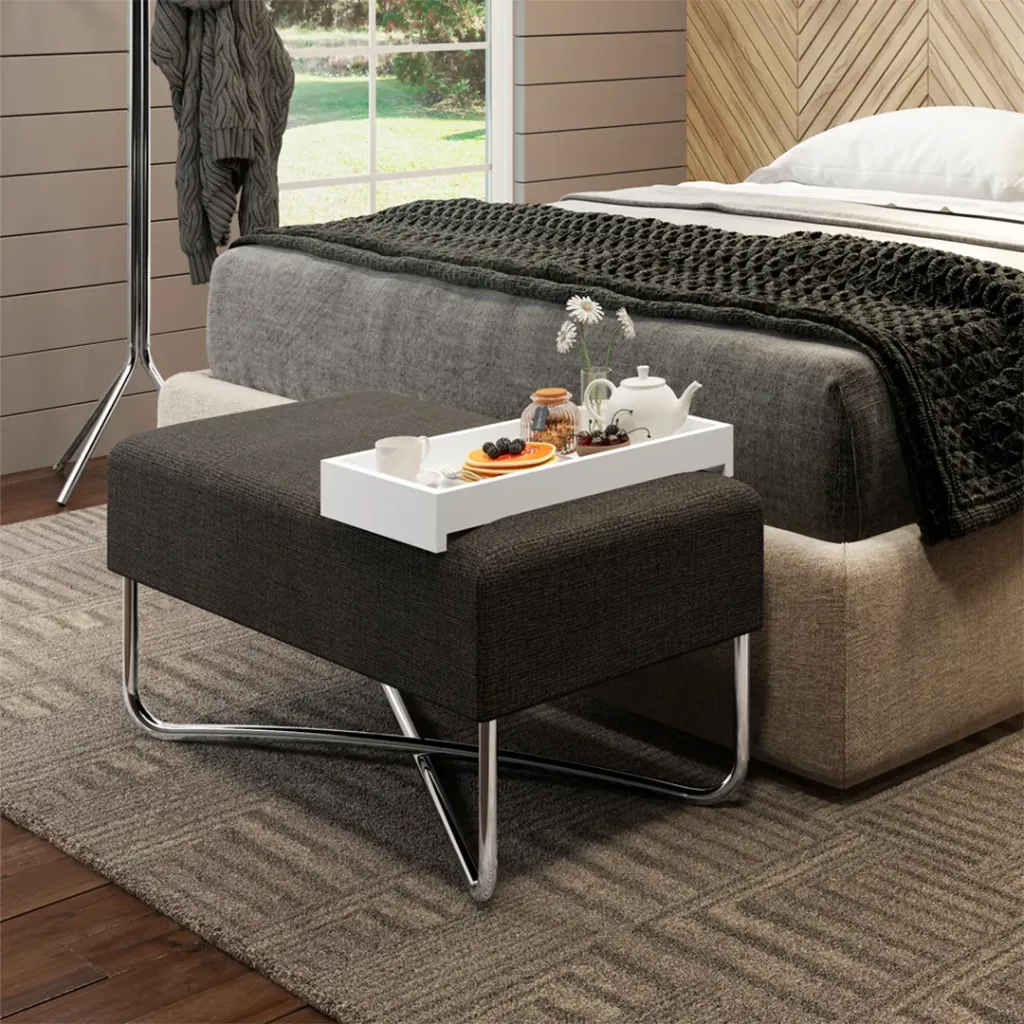 [PUFF GRANDE 1281 C/BANDEJA BLANCO ONIX CROMADO] PUFF GRANDE 1281 C/BANDEJA BLANCO ONIX CROMADO