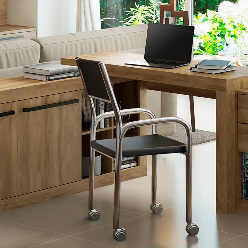 [SILLA 1731 C/RUEDAS DE ACERO CROMADO ASIENTO NEGRO] SILLA 1731 C/RUEDAS DE ACERO CROMADO ASIENTO NEGRO