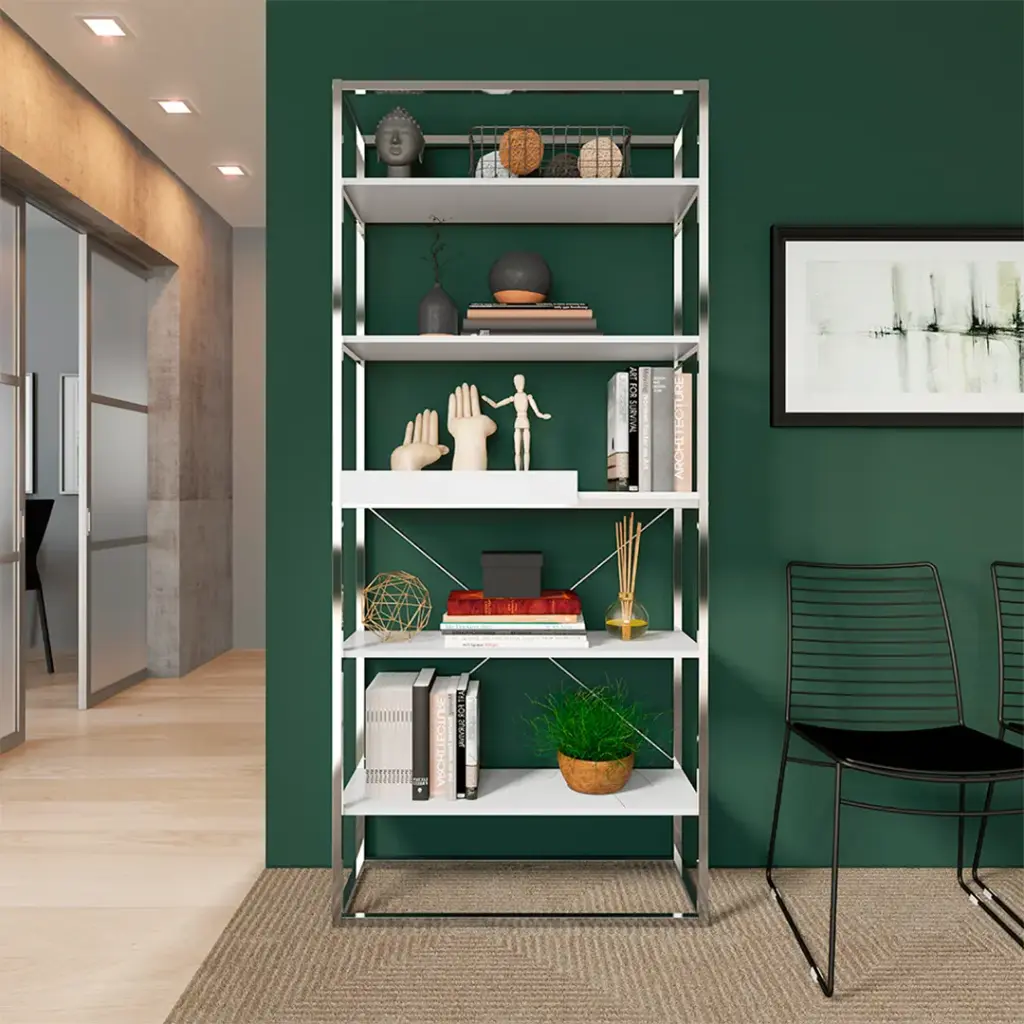 1344 ESTANTE C/5 REPIZAS Y BANDEJA BLANCO/MATE CROMADO