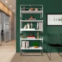 1344 ESTANTE C/5 REPIZAS Y BANDEJA BLANCO/MATE CROMADO