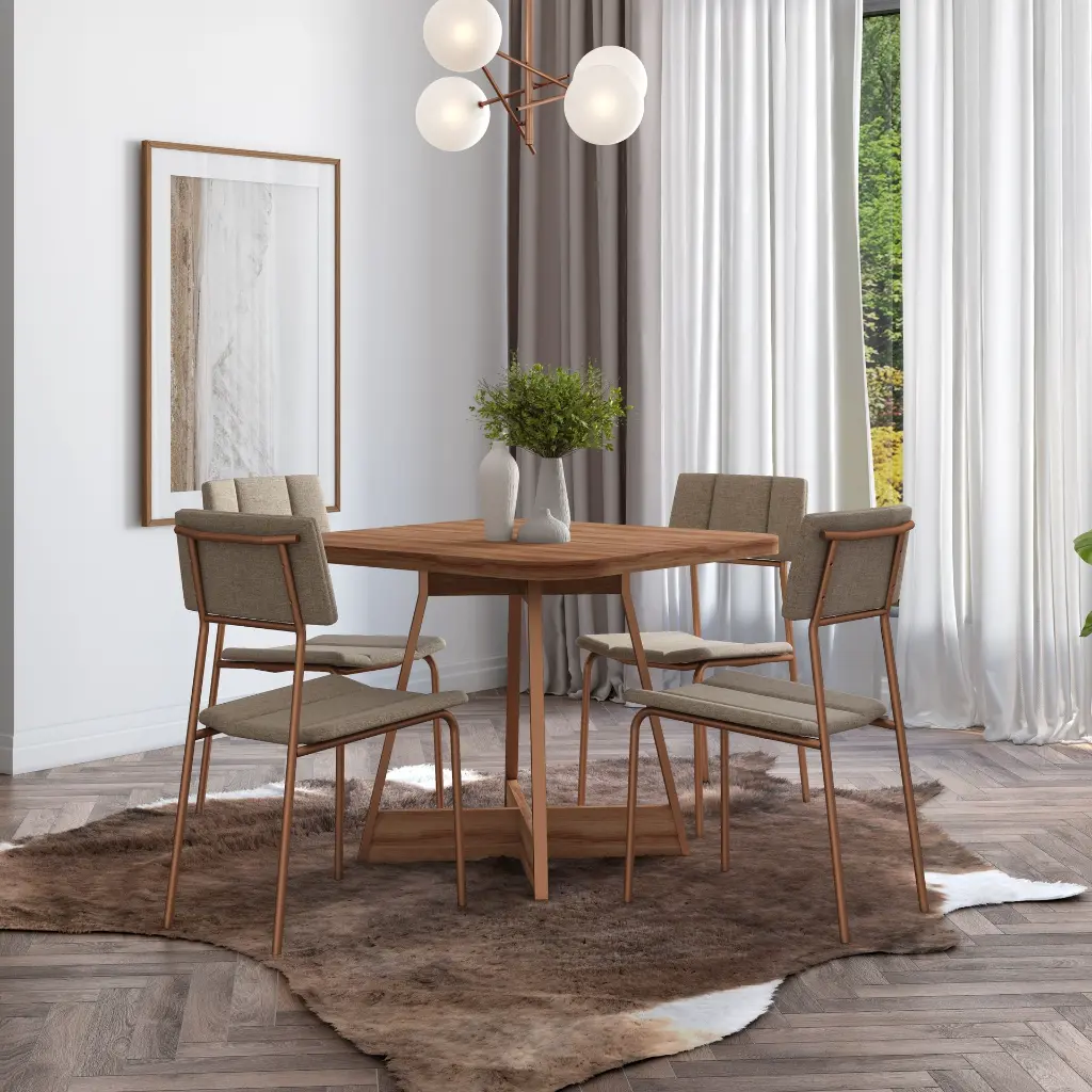 1593 MESA CUADRADA TAPA NOGAL BASE FREIJO/ROSE