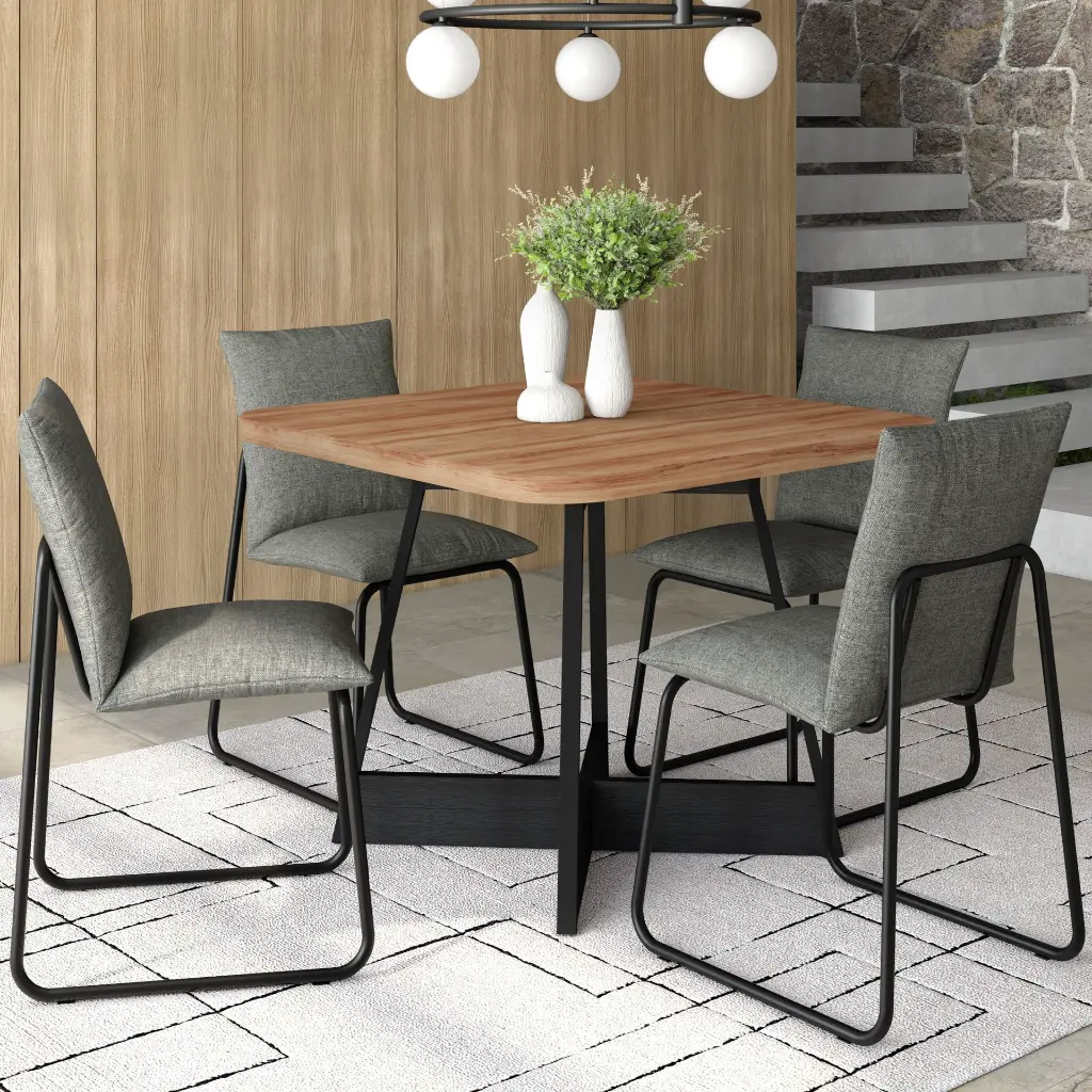 1593 MESA CUADRADA TAPA NOGAL BASE NEGRA