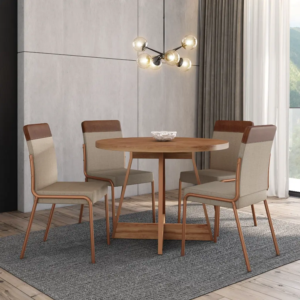 1594 MESA REDONDA TAPA NOGAL BASE FREIJO/ROSE