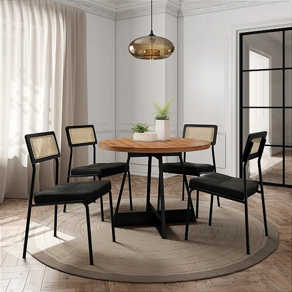 1594 MESA REDONDA TAPA NOGAL BASE NEGRA