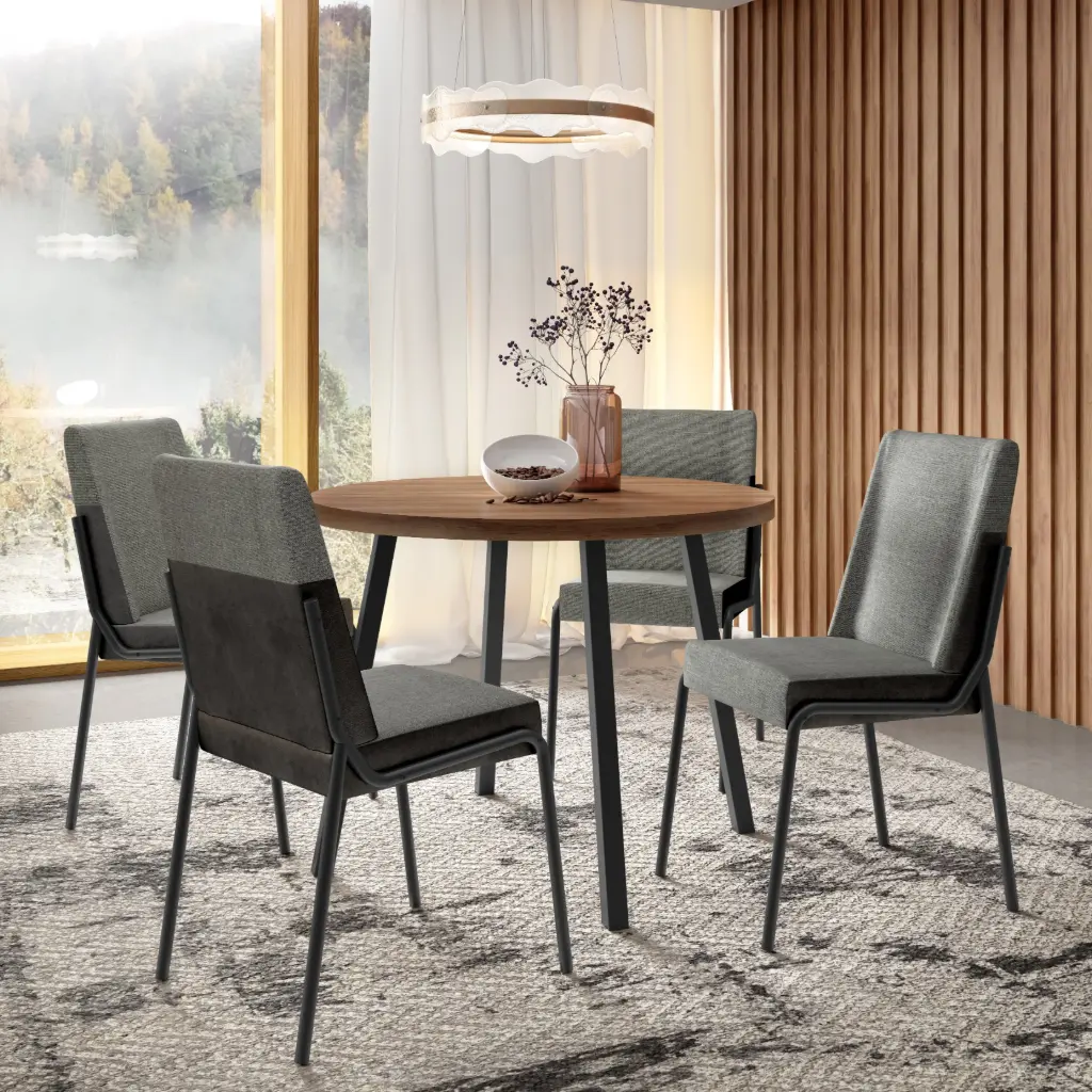 [1599 MESA STELLAR REDONDA TAPA NOGAL BASE NEGRA] 1599 MESA STELLAR REDONDA TAPA NOGAL BASE NEGRA