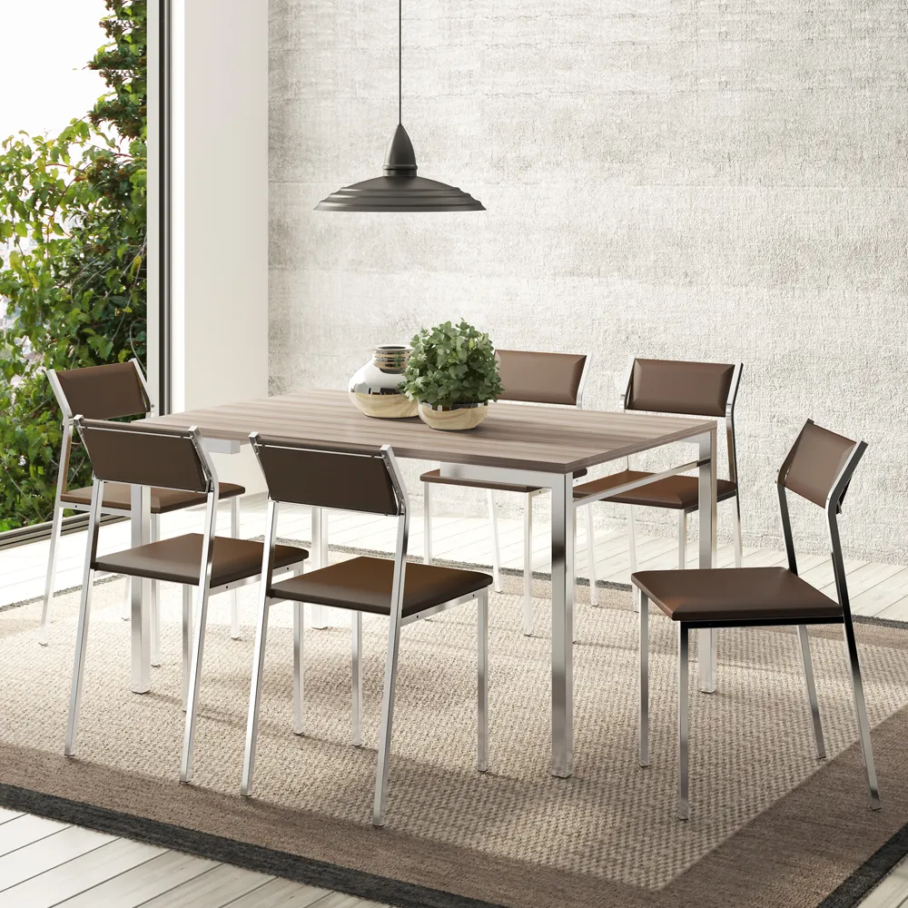 [MESA RECTANGULAR 1526 TUBO CROMADA CON TAPA NOGAL] MESA RECTANGULAR 1526 TUBO CROMADA CON TAPA NOGAL