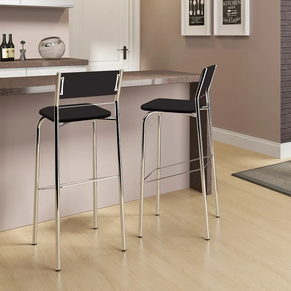 BANQUETA ALTA 1743 ACERO CROMADO NEGRA