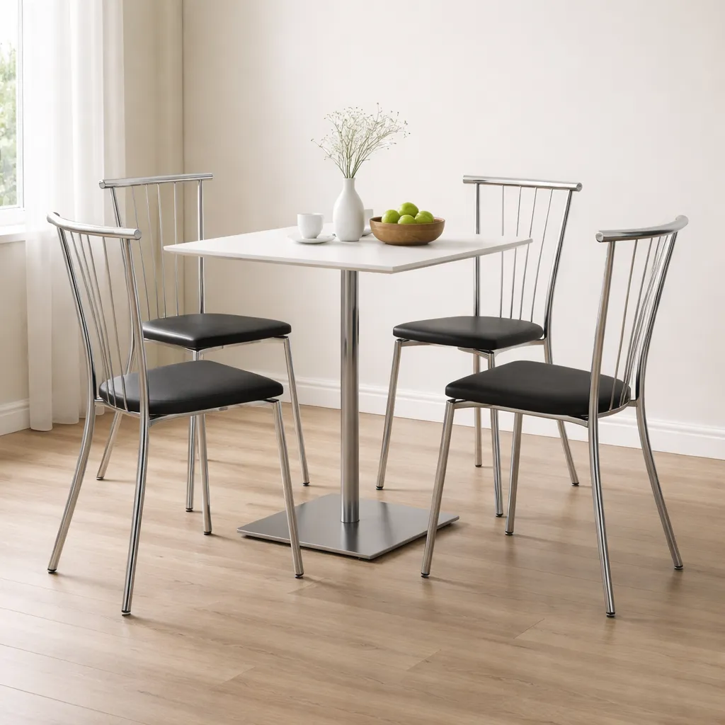 [SILLA 154 DE ACERO CROMADO C/ASIENTO CUERINA NEGRA] SILLA 154 DE ACERO CROMADO C/ASIENTO CUERINA NEGRA