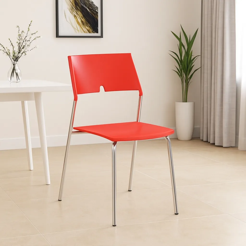 [SILLA 1711 ESPALDAR Y ASIENTO PLASTICO ROJO Y ARMAZON CROMADO] SILLA 1711 ESPALDAR Y ASIENTO PLASTICO ROJO Y ARMAZON CROMADO