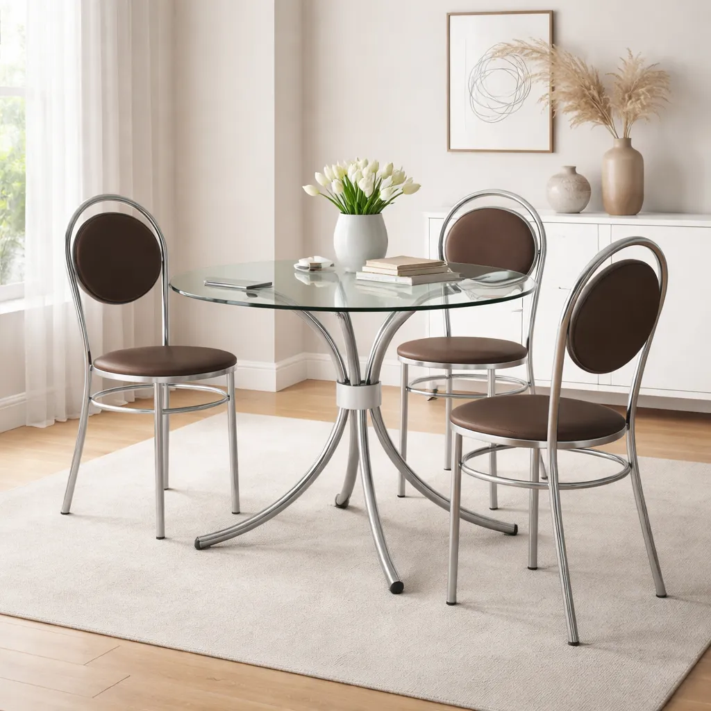 [SILLA 190 ACERO CROMADA CUERINA CAFE] SILLA 190 ACERO CROMADA CUERINA CAFE