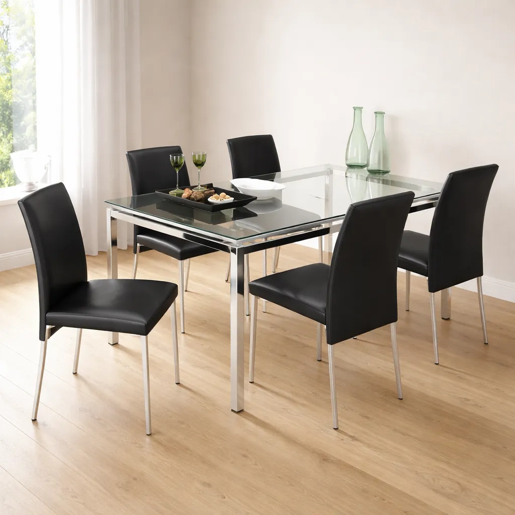 SILLA 306 ACERO CROMADO EN CUERO ECO NEGRO