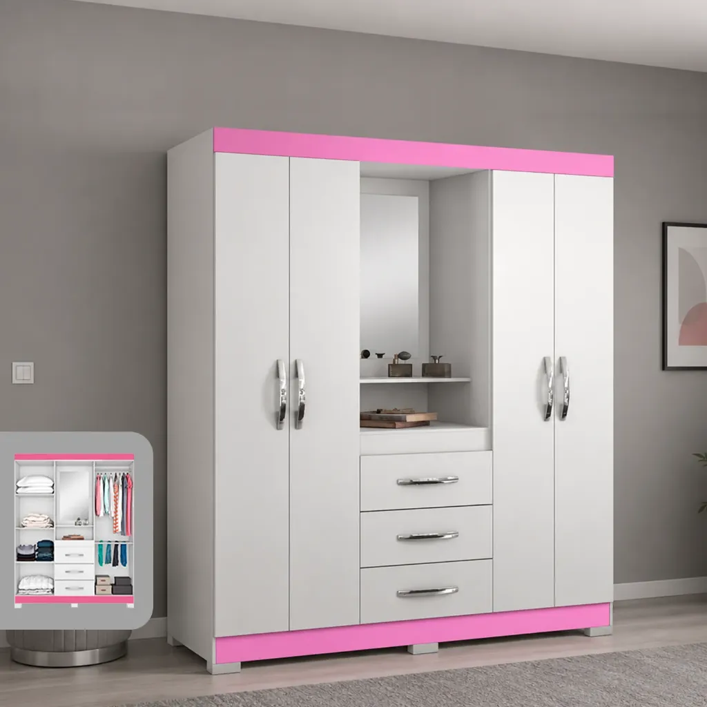 [NT5015 ROPERO CAPELINHA NEW CON ESPEJO - 129 BLANCO NEW ROSA] Ropero Tana Blanco New Rosa