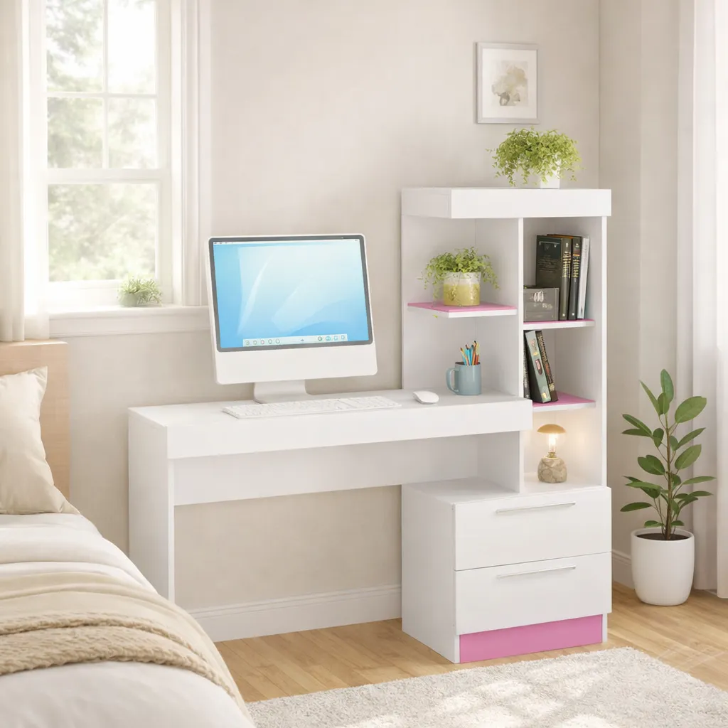Escritorio con Librero Atenas Blanco - Rosa