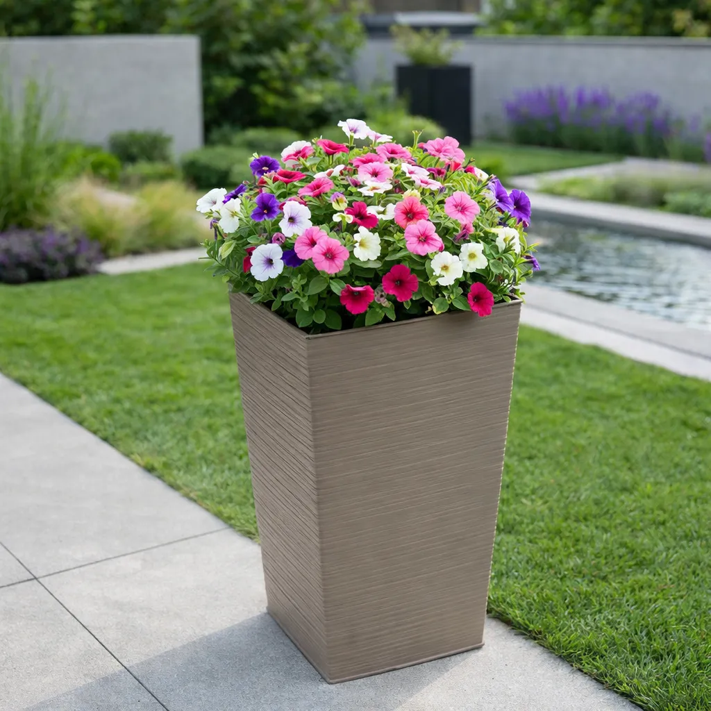 MCX075000 MACETA CUADRADA ESTILO PIEDRA 25X25X46 - TAUPE