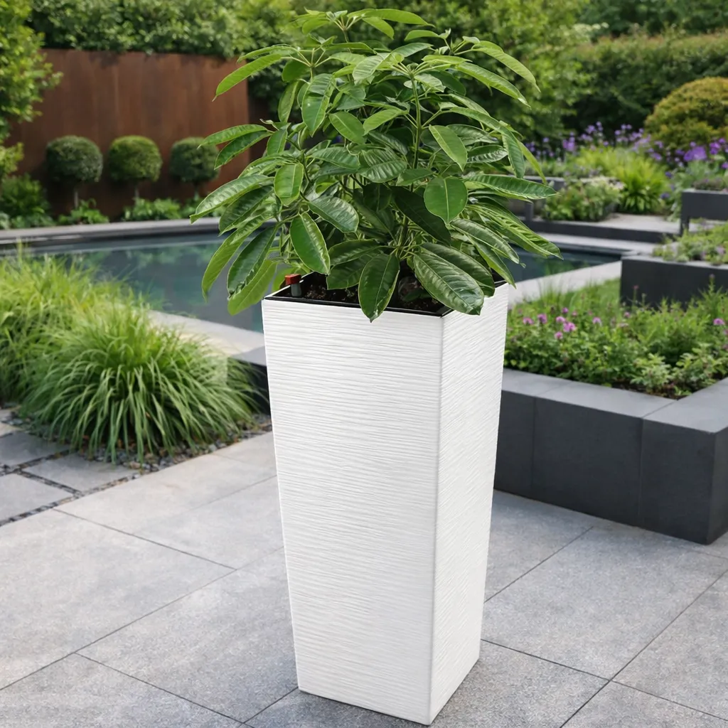 MCX079000 MACETA CUADRADA ESTILO PIEDRA 40X40X76 - BLANCO