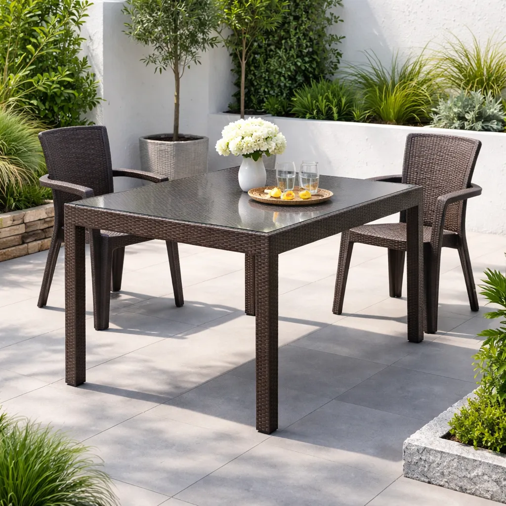 MSX033500 MESA TAVARUA/180X95 MOD/RATAN C/VIDRIO - CAFÉ OSCURO