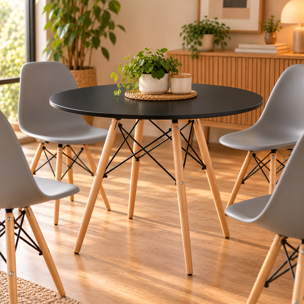 [6184 MESA EAMES REDONDA EAMES ∅90 NEGRO] Mesa Paraty Orbe Negro