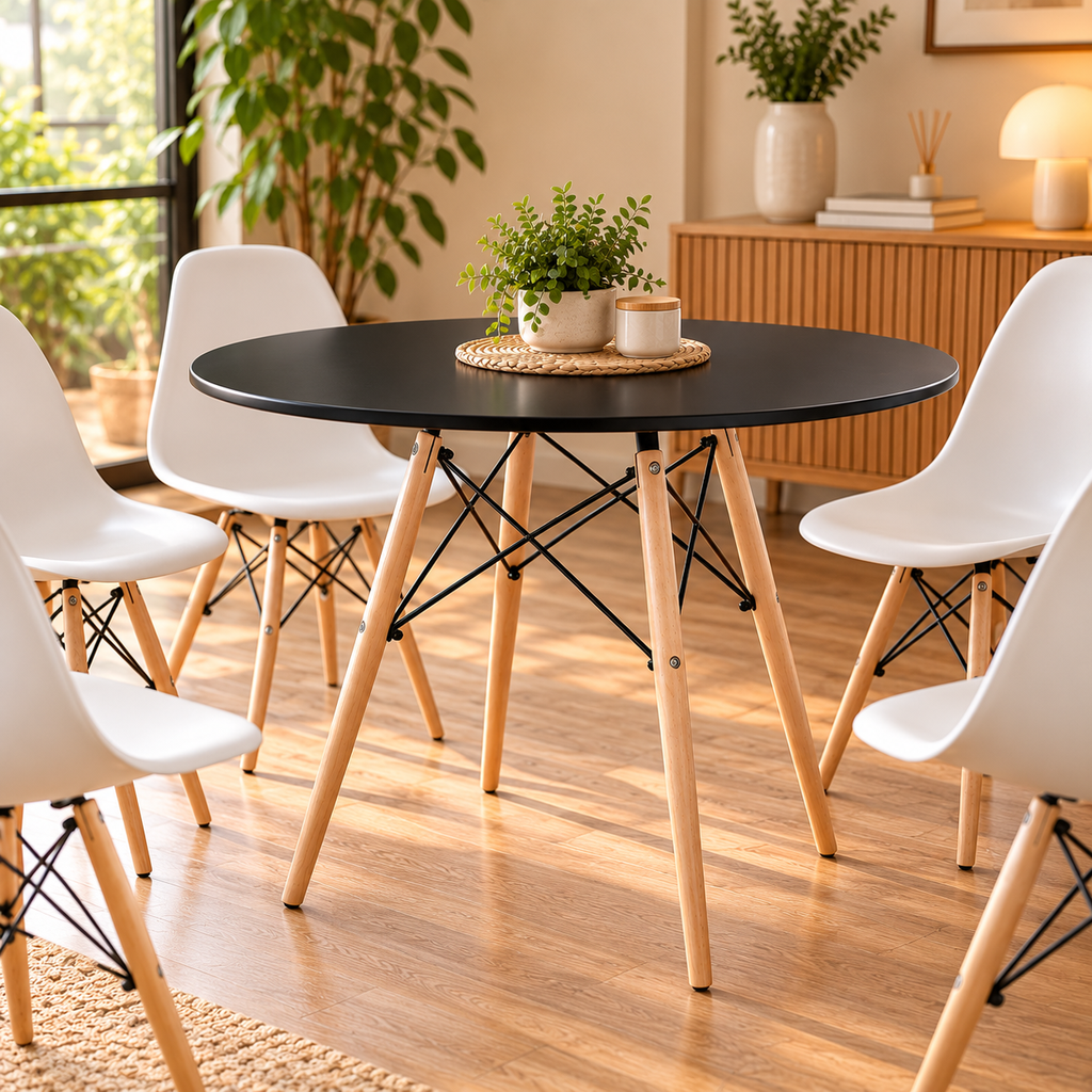 [6185 MESA EAMES REDONDA EAMES ∅110 NEGRO] Mesa Paraty Orbe Negro