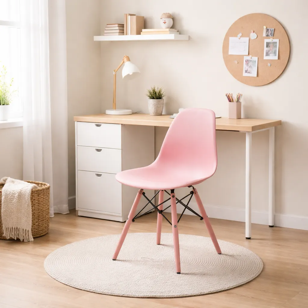 [5757 SILLA EAMES ROSADO PATAS INJ] Silla Eames INJ Rosa